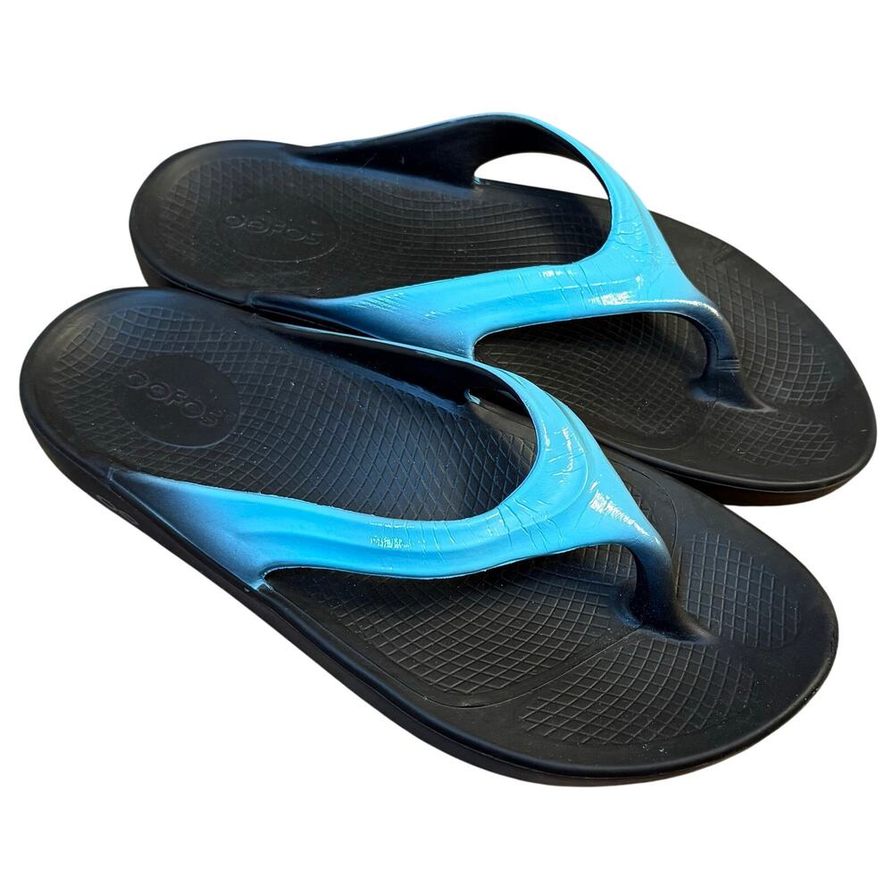 Oofos Oolala Luxe Thong Sandal Flip Flop Comfort Arch Blue Women's W10/EU 41